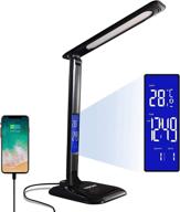 🌞 ledgle led desk lamp with usb charging port and clock, alarm, date, and temperature display - adjustable, 8w foldable office lamp with 5 dimmable brightness levels &amp; 3 lighting modes, eye-caring touch table lamp, black логотип