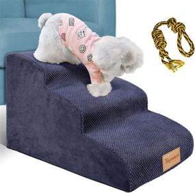 img 4 attached to 🐶 Topmart 3 Tiers Foam Dog Ramps/Steps for Older Dogs, Cats, and Small Pets - Non-Slip, Extra Wide, Deep Stairs with High Density Foam and Dog Rope Toy in Blue