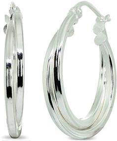 img 1 attached to 💍 LOVVE Sterling Silver Polished Double Hoop Earrings with Click-Top Closure for Women and Girls