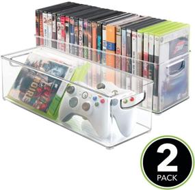 img 3 attached to 🎮 Efficient Game Storage Solution: mDesign Plastic Video Game Organizer - 2 Pack Clear Holder Bin with Handles for Media Console Stand, Closet Shelf, Cabinets, Tower, and Bookshelves - Ideal for Discs, Video Games, and Headsets