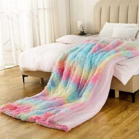 img 2 attached to 🌈 Rainbow Tie Dye Faux Fur Throw Blanket for Sofa Bed Couch - STFLY Decorative Luxury, Warm & Cozy Queen Size Plush Throw for Autumn＆Winter, Girls