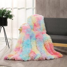 img 3 attached to 🌈 Rainbow Tie Dye Faux Fur Throw Blanket for Sofa Bed Couch - STFLY Decorative Luxury, Warm & Cozy Queen Size Plush Throw for Autumn＆Winter, Girls