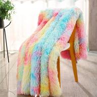 🌈 rainbow tie dye faux fur throw blanket for sofa bed couch - stfly decorative luxury, warm & cozy queen size plush throw for autumn＆winter, girls logo