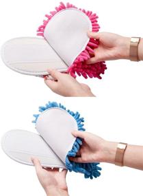 img 3 attached to 🔵 Blue and Rose Red Washable Detachable House Shoe Cover - Microfiber Slipper Cleaning Mop Slippers for Bathroom, Office, Kitchen - Dust Floor Cleaner - 2 Pairs