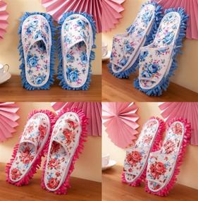 img 2 attached to 🔵 Blue and Rose Red Washable Detachable House Shoe Cover - Microfiber Slipper Cleaning Mop Slippers for Bathroom, Office, Kitchen - Dust Floor Cleaner - 2 Pairs