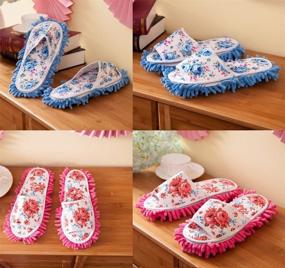 img 1 attached to 🔵 Blue and Rose Red Washable Detachable House Shoe Cover - Microfiber Slipper Cleaning Mop Slippers for Bathroom, Office, Kitchen - Dust Floor Cleaner - 2 Pairs