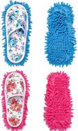 🔵 blue and rose red washable detachable house shoe cover - microfiber slipper cleaning mop slippers for bathroom, office, kitchen - dust floor cleaner - 2 pairs logo