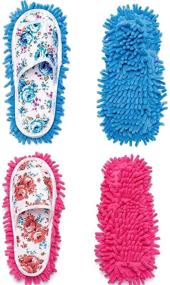 img 4 attached to 🔵 Blue and Rose Red Washable Detachable House Shoe Cover - Microfiber Slipper Cleaning Mop Slippers for Bathroom, Office, Kitchen - Dust Floor Cleaner - 2 Pairs