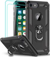 📱 leyi compatible iphone 8/7/6s/6 case with tempered glass screen protector [2 pack] - military-grade protective phone case with kickstand ring - black logo