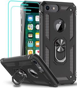 img 4 attached to 📱 LeYi Compatible iPhone 8/7/6s/6 Case with Tempered Glass Screen Protector [2 Pack] - Military-Grade Protective Phone Case with Kickstand Ring - Black