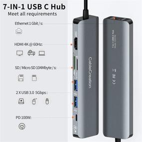 img 3 attached to 🔌 CableCreation USB C Hub 4K 60Hz: 7-in-1 Multiport Adapter for MacBook Pro/Air 2020/2019, iPad Pro, XPS - HDMI, Ethernet, USB 3.0, 100W PD, SD/TF Cards Reader