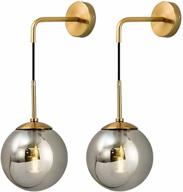 kco mid century modern wall light minimalist adjustable raw brass round glass fixture reading lamp (smoke gray-2 pack) logo