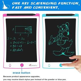 img 2 attached to 📝 KURATU LCD Writing Tablet 2-Pack 8.5 Inch, Electronic Drawing Pads for School, Office, or Fridge, Portable Reusable Erasable Ewriter, Digital Handwriting Pad Doodle Board - Blue/Pink