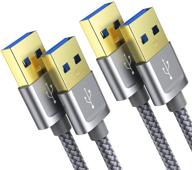 π premium usb 3.0 a to a male cable - jsaux 2 pack (3.3ft+6.6ft) - gold-plated connector - for hard drive enclosures, dvd player, laptop cooler - grey logo