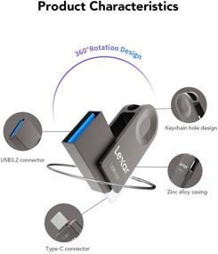 img 1 attached to 💾 Lexar 128GB Флеш-накопитель USB 3.2 Gen 1, двойной накопитель с USB A и USB C/Type C, скорость чтения 100 МБ/с, поворотный дизайн для пальца, флеш-накопитель, подходящий для USB 3.0/2.0, флеш-накопитель для смартфона/планшета/ноутбука/ПК.