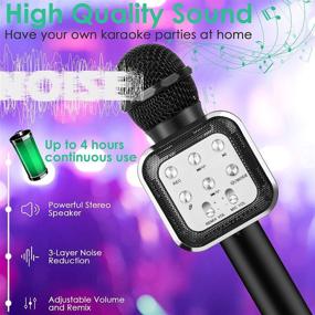 img 2 attached to 🎤 Переносной Bluetooth караоке микрофон для детей - Беспроводной караоке микрофон 5 в 1 с LED-подсветкой - Лучшие подарки на День Рождения для подростков, девочек и мальчиков (черный) - Возраст 3-12