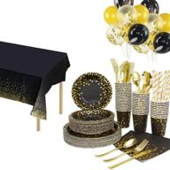 🎉 high-quality 251pcs black gold disposable cutlery set for 25 guests: perfect for birthday parties & weddings logo