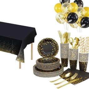 img 4 attached to 🎉 High-Quality 251pcs Black Gold Disposable Cutlery Set for 25 Guests: Perfect for Birthday Parties & Weddings