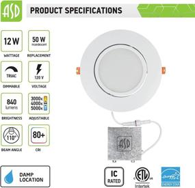 img 3 attached to 💡 ASD 6 Inch Gimbal LED Recessed Lighting: Dimmable Directional Ceiling Light with Junction Box, IC Rated, 3 CCT Selectable and Energy Star Efficiency