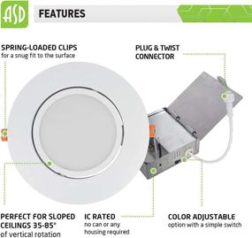 img 1 attached to 💡 ASD 6 Inch Gimbal LED Recessed Lighting: Dimmable Directional Ceiling Light with Junction Box, IC Rated, 3 CCT Selectable and Energy Star Efficiency