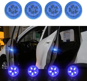 img 4 attached to 🚦 Universal Wireless Car Door LED Warning Light - 4 PCS Strobe Flashing Anti Collision Signal Safety Lamps (Blue) by Maodaner