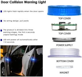 img 3 attached to 🚦 Universal Wireless Car Door LED Warning Light - 4 PCS Strobe Flashing Anti Collision Signal Safety Lamps (Blue) by Maodaner