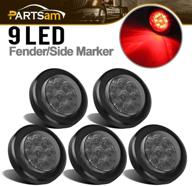 partsam 5pcs 2 inch round led marker lights 9 red diodes with reflectors, smoked, flush mount, waterproof, trailer truck rv, 12v 2 round red led marker lights kits with grommets and pigtails logo
