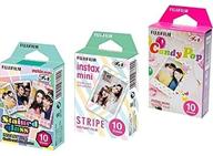 📷 fujifilm instax mini instant film bundle - 3 packs (30 sheets) with stained glass, candy pop & stripe films logo