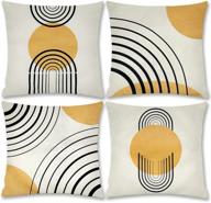 🛋️ thideape yellow abstract pillow covers set - 18x18 inch, mid century modern geometric patterns, black stripe & gold accents - 4 pack decorative throw pillows for home decor, couch, sofa, bedroom, outdoor logo