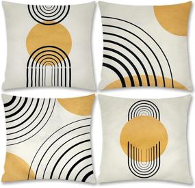 img 4 attached to 🛋️ Thideape Yellow Abstract Pillow Covers Set - 18x18 Inch, Mid Century Modern Geometric Patterns, Black Stripe & Gold Accents - 4 Pack Decorative Throw Pillows for Home Decor, Couch, Sofa, Bedroom, Outdoor