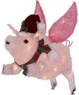 enchanting light up piggy christmas decoration: holiday time flying pig yard décor logo