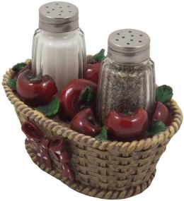 img 3 attached to Country Kitchen Decor Apple Basket Glass Salt and Pepper Shaker Set with Holder – Decorative Dining Room Table Gifts for Farmers