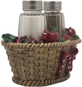 img 2 attached to Country Kitchen Decor Apple Basket Glass Salt and Pepper Shaker Set with Holder – Decorative Dining Room Table Gifts for Farmers