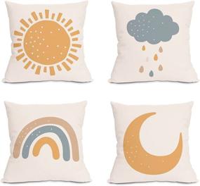 img 4 attached to 🌈 Ailansnug Boho Sun Moon Clouds Rainbows Kids Throw Pillow Case Modern Art Cover for Living Room Bedroom Home Minimalist Decorations 18"x 18", Pack of 4