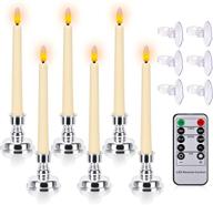 🕯️ 8 inch battery operated flameless led christmas taper candles with orange amber lights, window candles with timer remote, flickering 3d flame candle, silver holders & suction cups for decorations логотип