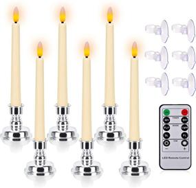 img 4 attached to 🕯️ 8 Inch Battery Operated Flameless LED Christmas Taper Candles with Orange Amber Lights, Window Candles with Timer Remote, Flickering 3D Flame Candle, Silver Holders & Suction Cups for Decorations