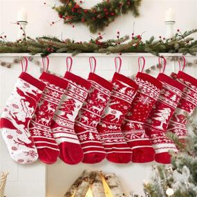 img 4 attached to 🎅 8 Pack 20 Inch Knit Christmas Stockings for Family Holiday Decorations - Large Rustic Yarn Xmas Stockings by KD KIDPAR