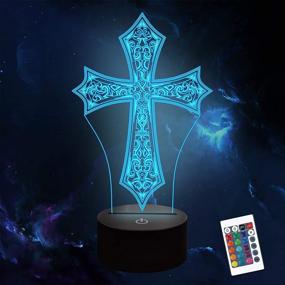 img 4 attached to 🎁 Jesus Cross 3D Night Light Lamp by Lampeez - Optical Illusion Kids Lamp with 16 Colors Remote Control, Perfect Birthday Xmas Valentine's Day Gift Idea for Boys and Girls