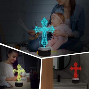 img 1 attached to 🎁 Jesus Cross 3D Night Light Lamp by Lampeez - Optical Illusion Kids Lamp with 16 Colors Remote Control, Perfect Birthday Xmas Valentine's Day Gift Idea for Boys and Girls