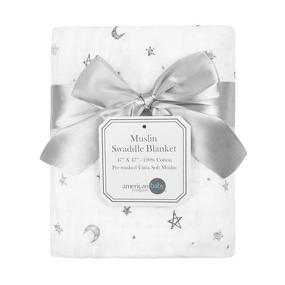 img 4 attached to 👶 Soft and Breathable American Baby Company 100% Natural Cotton Muslin Swaddle Blanket, Gray Stars/Moon, 47" x 47" – Ideal for Boys and Girls