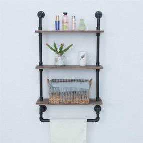 img 3 attached to 🛁 Rustic Industrial Bathroom Shelves: 3 Tiered Wall-Mounted Pipe Shelving with Towel Bar for Farmhouse Style, Metal Floating Shelf for Towels, Iron Distressed Shelf Over Toilet