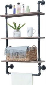 img 4 attached to 🛁 Rustic Industrial Bathroom Shelves: 3 Tiered Wall-Mounted Pipe Shelving with Towel Bar for Farmhouse Style, Metal Floating Shelf for Towels, Iron Distressed Shelf Over Toilet