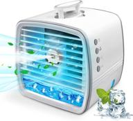 portable air conditioner: mini ac evaporative cooling fan with handle, 3 wind speeds & 3 spray modes - perfect for room, office, home, & travel! logo