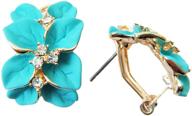 💐 stunning navachi 18k gold plated enamel flower earrings with colorful white crystal leaves & omega backs logo