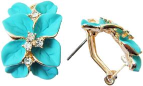 img 4 attached to 💐 Stunning Navachi 18k Gold Plated Enamel Flower Earrings with Colorful White Crystal Leaves & Omega Backs