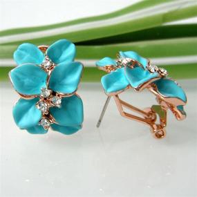 img 2 attached to 💐 Stunning Navachi 18k Gold Plated Enamel Flower Earrings with Colorful White Crystal Leaves & Omega Backs