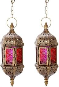 img 4 attached to 🕯️ GKanMore Pack of 2 Retro Moroccan Hanging Candle Lanterns - Hollow Metal Glass Candle Holders with 15.7" Hanging Chain for Home, Patio, and Christmas Decorations (Bronze)