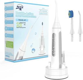 img 4 attached to 🦷 2-in-1 Cordless Water Flosser and Electric Toothbrush Combo - Rechargeable Oral Irrigator with Toothbrush, IPX7 Waterproof Teeth Cleaner, 3 Modes, 2 Nozzles, 1 Brush Head
