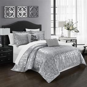 img 3 attached to 👑 Chic Home Shefield 5 Piece Comforter Set - Geometric Gold Tone Metallic Lattice Pattern Print Bedding with Decorative Pillows and Shams Included - King Size - Grey