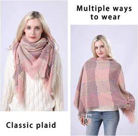 img 3 attached to 🧣 Stay Cozy in Style: Extra Large Plaid Blanket Scarf for Women, 55”X55” Inches - Super Soft & Warm for Fall Winter